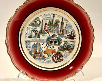 Ohio Vintage 9 Homer Laughlin Pottery Products Souvenir Plate East Liverpool Retro Hanging Plate Wall