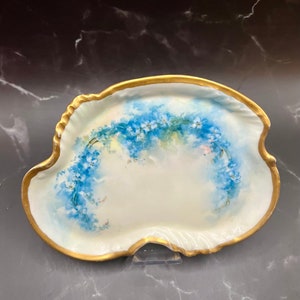 HALF OFF SALE Limoges Victorian Dresser Tray Hpainted Porcelain Blue ForgetMeNots w Gold TrimRareVintage AntiqueSigned
