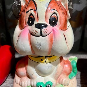 Vintage Coin Bank Russ Berrie Coin Bank Puppy Dog piggy bank, Chalkware Great gift for kids, French Bulldog lovers, retro decor, baby shower