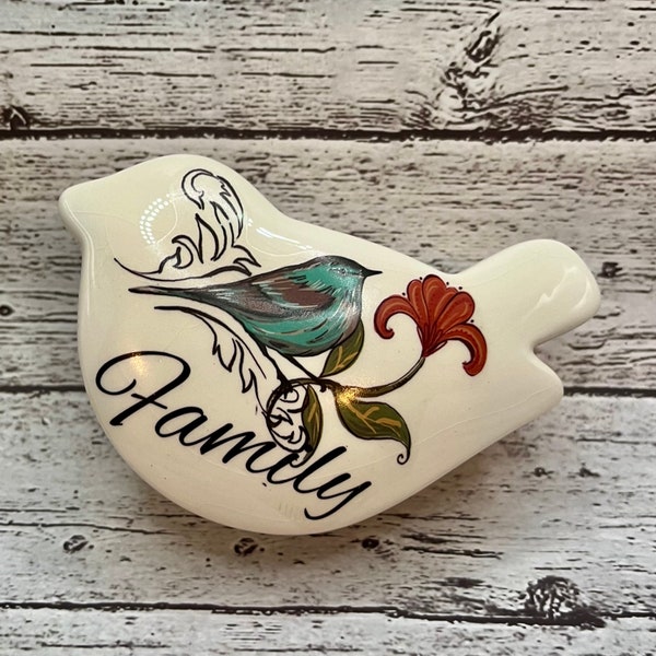 Jewelry / Trinket Box Flower & Bird Design, Porcelain