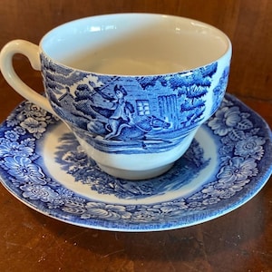 Liberty Blue Staffordshire 4 pieces 2 Cups 2 Saucers Vintage Hard to Find Handles on cups