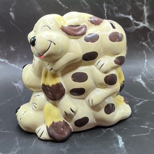 Vintage Coin Banks Ceramic Puppy Dog Pile 1970s MCM Retro Piggy Banks Kids Gift Idea