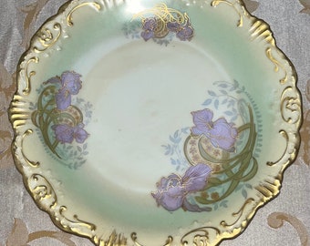 Limoges Plate, Vintage French Hand-Painted Art Nouveau Iris