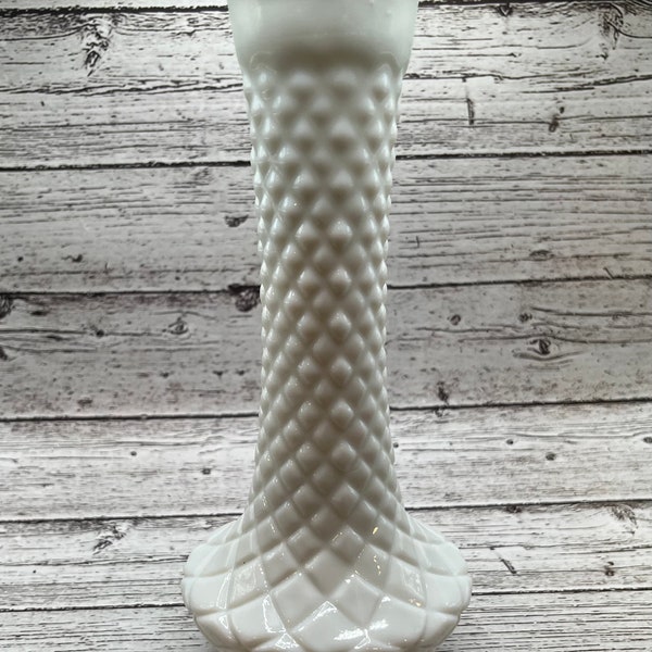 Milk Glass Hobnail & Diamond Vase, 9'' Vintage