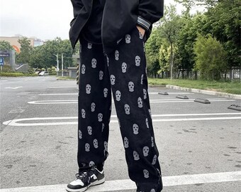 Gothic Skull Men's Sweatpants | Hip Hop Tracksuit Pants | Corduroy Casual Trousers | Full Print Drawstring Sweatpants | Streetwear Fashion