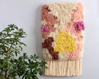 Large Woven Wool Wall Hanging – “Golden Bloom” Fiber Art Tapestry