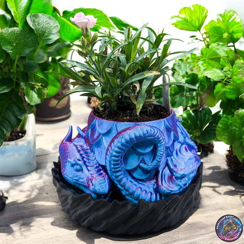 Dragon Pot Risers Dragon Planter With Lid & Drip Tray – 3D Printed Fantasy Plant Pot ...