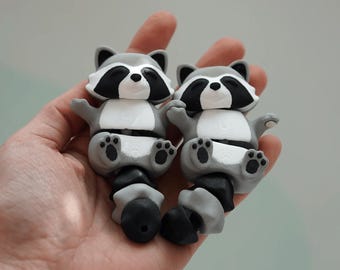 Lindo llavero magnético flexible de mapache para sujetar con la mano / impreso en 3D