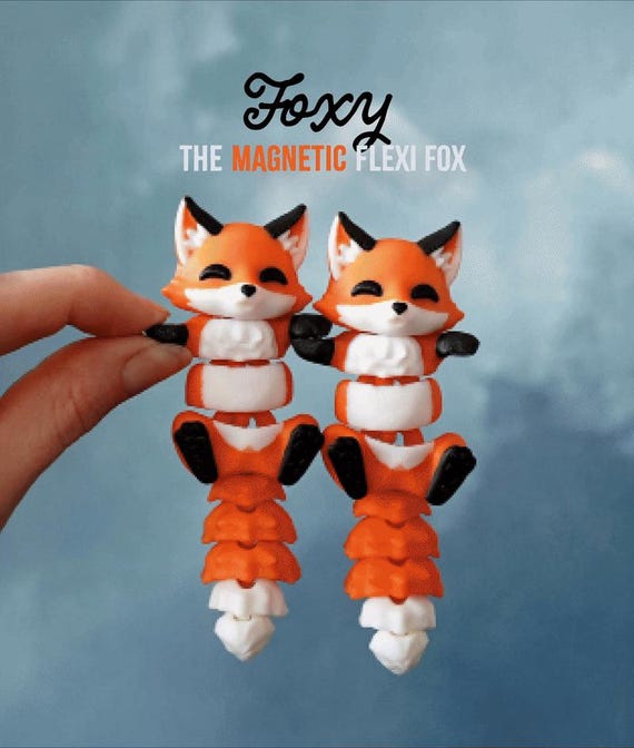Cute Flexi Fox Magnetic Hand-holding Keychain Companion | 3D