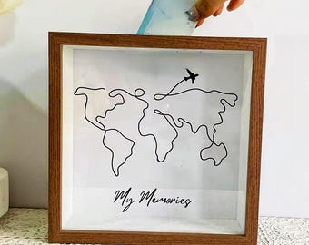 Personalized Travel Ticket Shadow Box: World Map Keepsake, Memorial Birthday Present, Gift for Couples