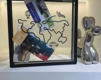 World Map Ticket Memory Box: Acrylic Transparent Travel Keepsake Display, Ticket Stud Collector, Memorial Gift for Trips