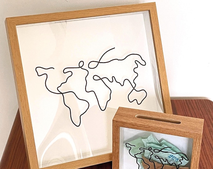 Customized Walnut Ticket Stub Box: Travel Keepsake Display with World Map