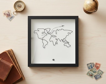 Custom Travel Memory Box 15in, Personalized Ticket Keeper, World Map Couples Gift, Adventure Keepsake， Ticket Stud Collector Gift for Couple