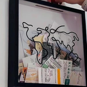 Weltkarte Ticket Memory Box Rahmen, benutzerdefinierter Ticketsammler Rahmen, individuelles Geschenk für Paare, Reisegeburtstagsgeschenk, Reiseerinnerungsbox