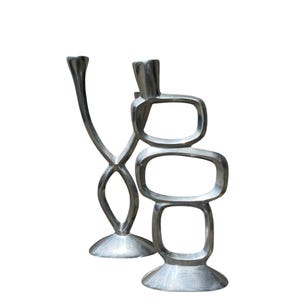 Pair of modernist aluminum candlesticks designed by Matthew Hilton England 1980s