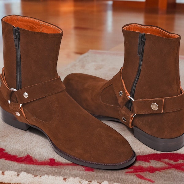 Experience Unparalleled Style and Craftsmanship with our Brown Suede Leather Chelsea Boots