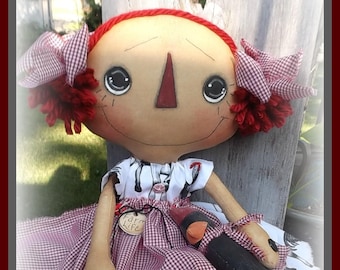 Raggedy Ann w/chicken E-Pattern Instant Download #176 Farm Life