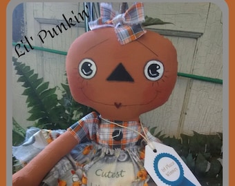 Primitive Raggedy Pumpkin Fall Harvest Doll E-PATTERN Lil Punkin 184