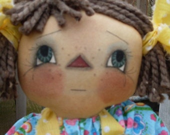 Primitive Raggedy Ann Doll Freckles DOWNLOAD IMMEDIATO MODELLO 115