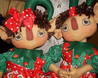 Primitive Cameron and Candi holiday christmas elves #163 INSTANT DOWNLOAD E-PATTERN