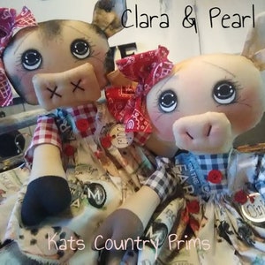 Primitive Cow and Pig Doll PATTERN INSTANT DOWNLOAD 178 Clara and Pearl