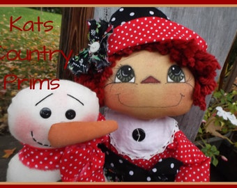 Primitive Raggedy Ann & Snowman Epattern 168 Annies Snowman Holiday Christmas