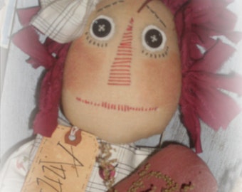 Primitive INSTANT DOWNLOAD PATTERN Raggedy Ann Annies Heart  149