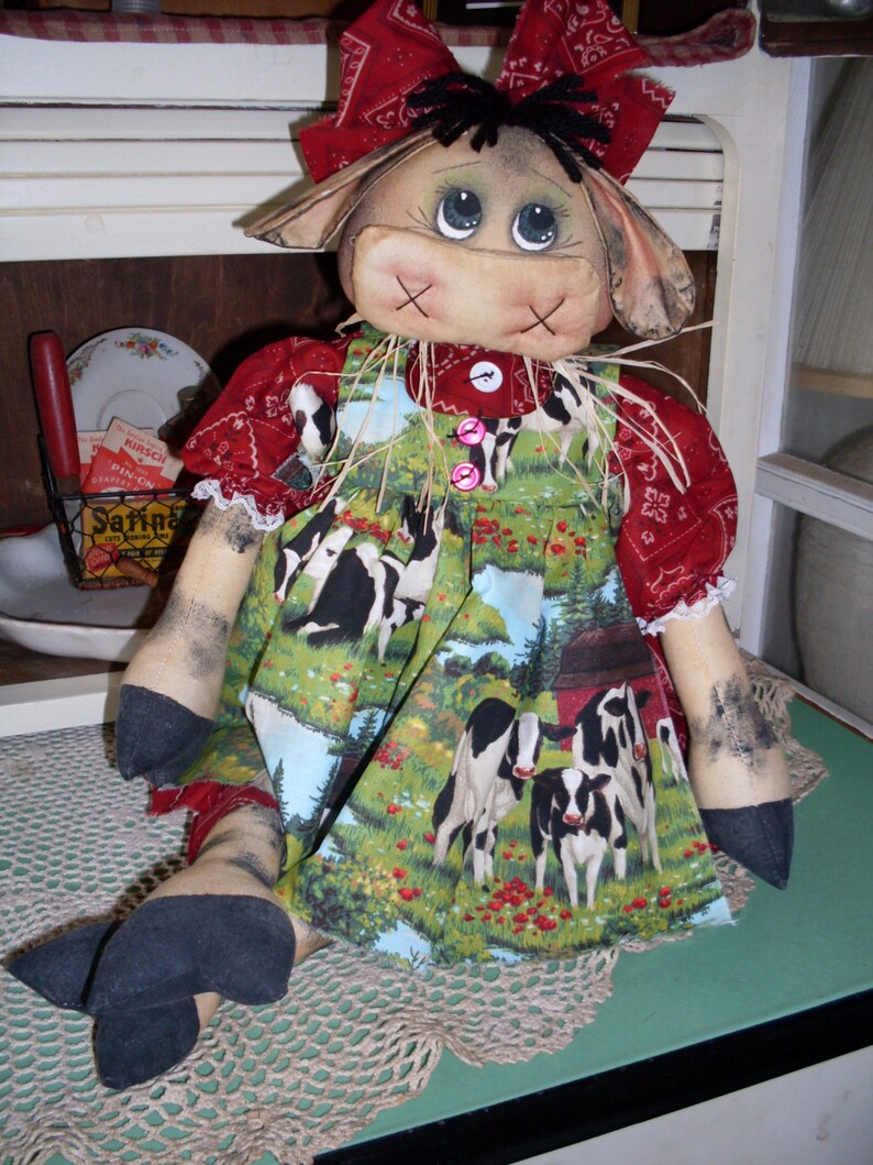 Primitive Raggedy Cow doll Instant Download E-PATTERN Hilda the Heffa 114 image 2