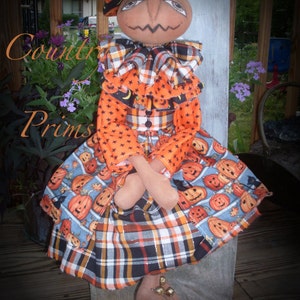 Primitive Fall Pumpkin Head doll Mrs. Gourdon INSTANT DOWNLOAD PATTERN 147 image 2