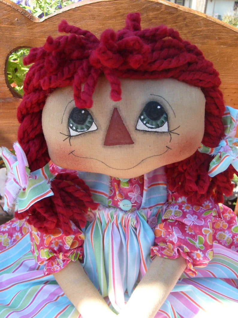 Primitive Raggedy Ann Style doll PATTERN INSTANT DOWNLOAD Pigtail Annie 102 image 1