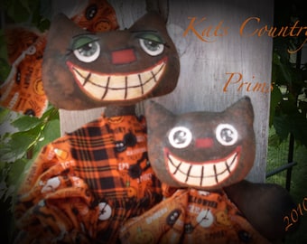 Primitive halloween black cat e-PATTERN INSTANT DOWNLOAD #133 Mystik and Majik