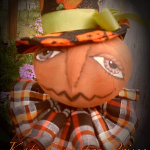 Primitive Fall Pumpkin Head doll Mrs. Gourdon INSTANT DOWNLOAD PATTERN 147 image 1