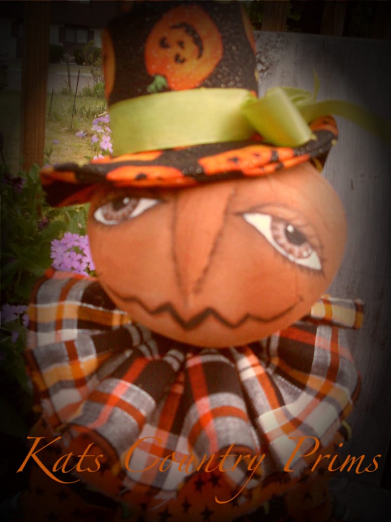 Primitive Fall Pumpkin Head doll Mrs. Gourdon INSTANT DOWNLOAD PATTERN 147 image 1