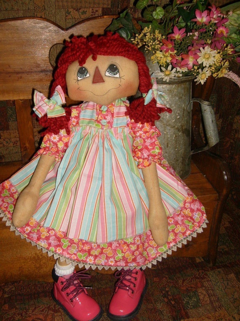 INSTANT DOWNLOAD Sweet Pigtail Annie Raggedy Ann style doll PATTERN 102 image 2