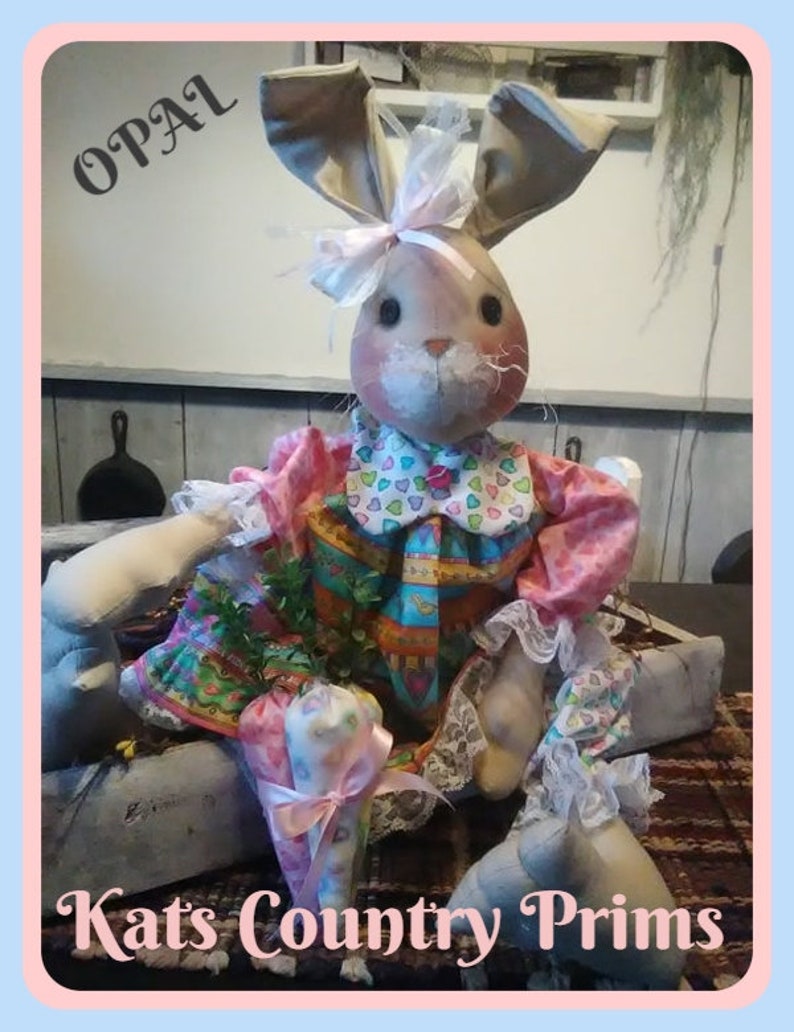 Primitive Raggedy 24 Bunny Rabbit w/carrot trio 183 OPAL Instant DOWNLOAD Pattern NEW 2020 image 2