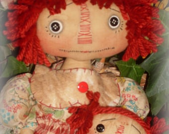 Primitive Raggedy Ann w/baby ePATTERN INSTANT DOWNLOAD #158