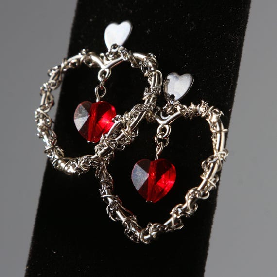 Gothic Red Heart Hoop Earrings: Romantic Goth, Vampire Jewelry