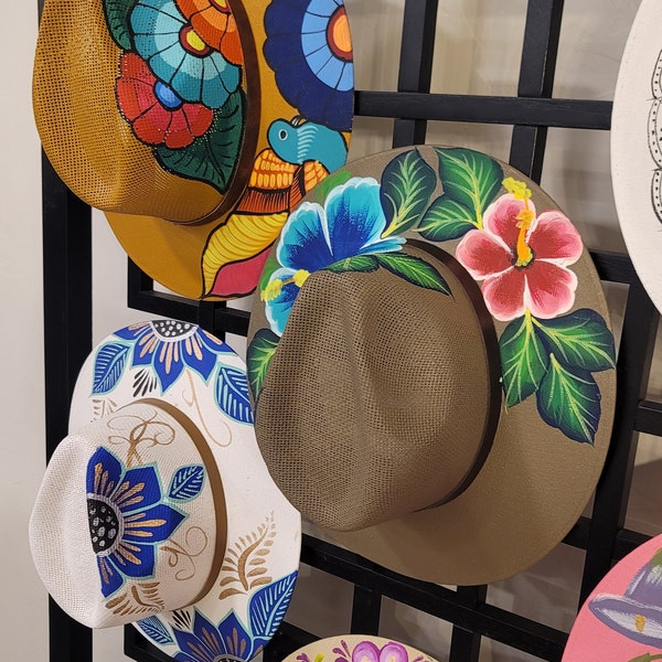 Hand painted Mexican sombrero. Sombrero pintado a mano. Sun hat. Cowgirl hat. Colorful Hats. Summer hat.