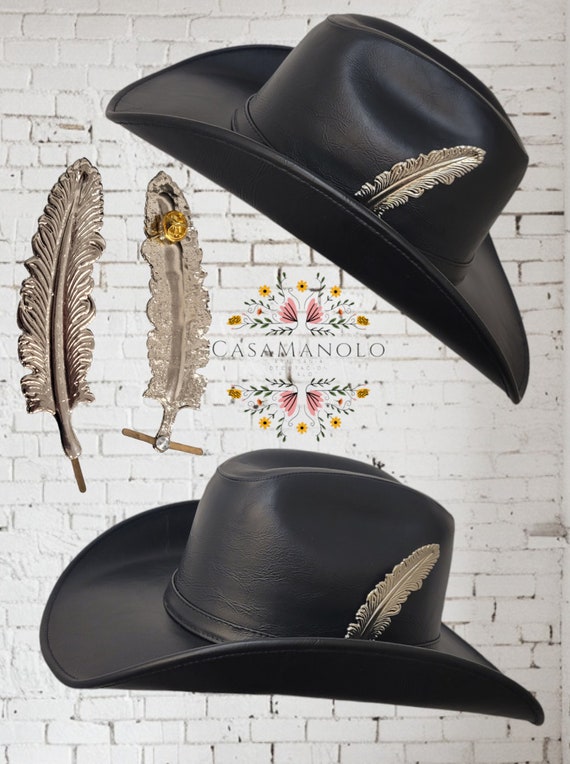 Silver hat feather, Feather for hat, Cowboy Hat Feather, Golden Custom Hat Feather for Cowboy or Cowgirl, Boho, Western, Rodeo hat
