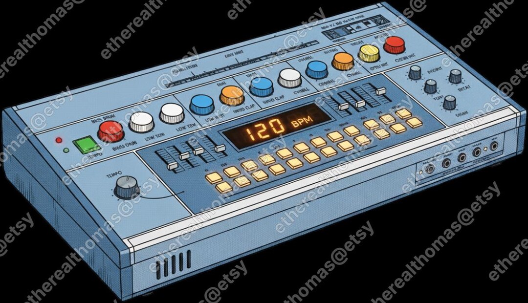 Digital Image of a Retro Drum Machine (JPEG and SVG) - Etsy
