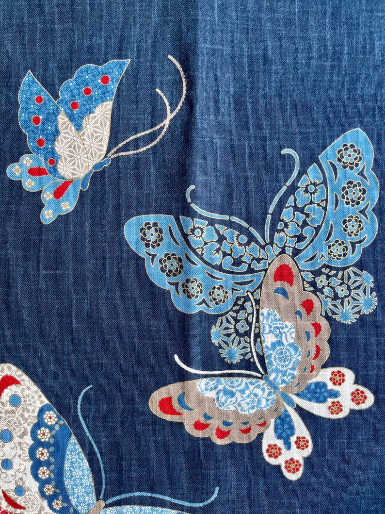 Japanese textile art wallhanging, indigo wall art, Asian artwork, Butterfly Print, Noren panel, Oriental Design image 4