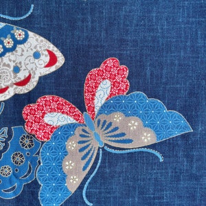 Japanese textile art wallhanging, indigo wall art, Asian artwork, Butterfly Print, Noren panel, Oriental Design image 5