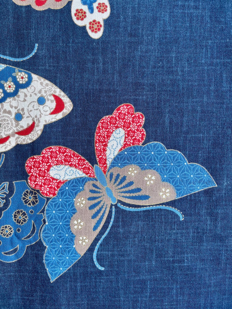 Japanese textile art wallhanging, indigo wall art, Asian artwork, Butterfly Print, Noren panel, Oriental Design image 5