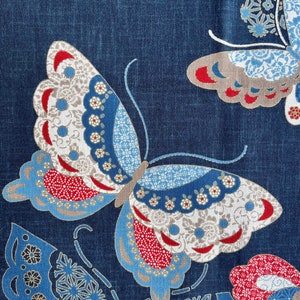 Japanese textile art wallhanging, indigo wall art, Asian artwork, Butterfly Print, Noren panel, Oriental Design image 1