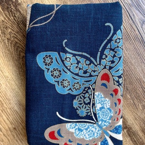 Japanese textile art wallhanging, indigo wall art, Asian artwork, Butterfly Print, Noren panel, Oriental Design image 9