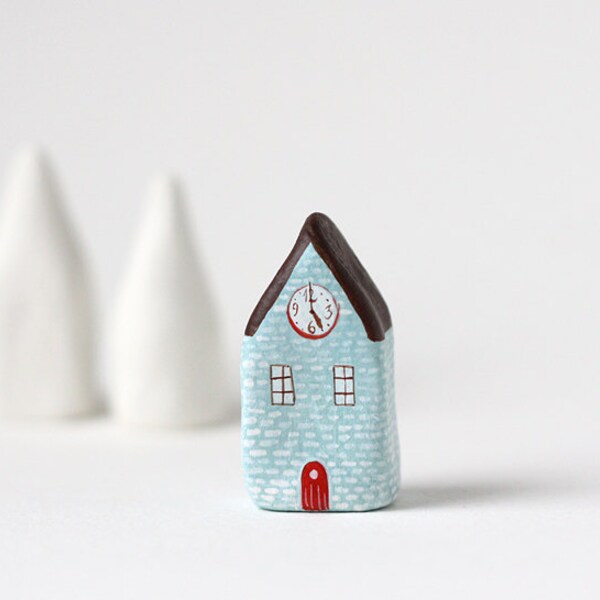 Little Home No 322 - Little clay house - brown and light blue with bricks