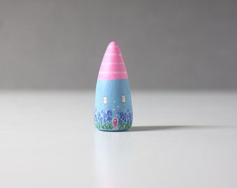 Little clay home - light blue house with bluebells and pink roof