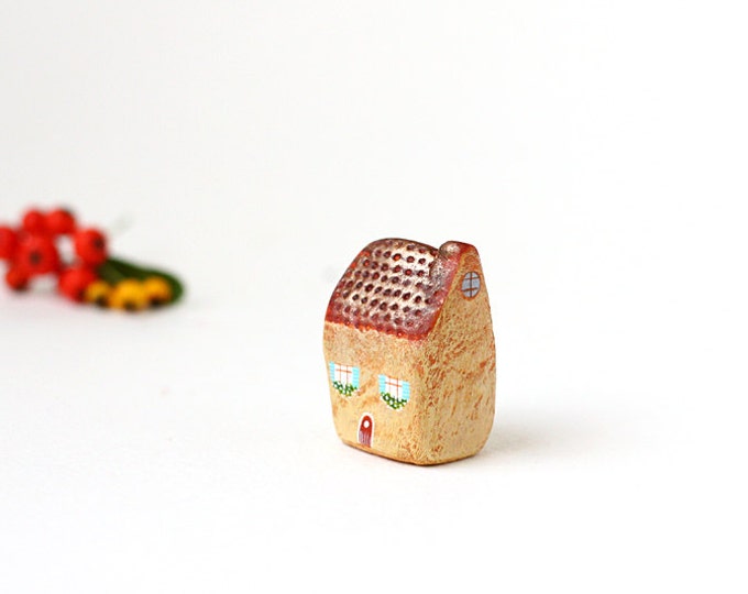 Little Ochre Cottage With Copper Roof Blue Shutters and White Etsy