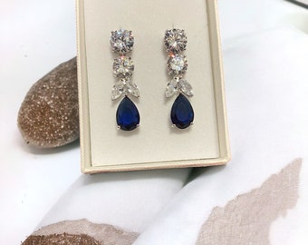 Luxury Blue Cubic Zircon Earrings, Sparkle Teardrop Trendy Jewelry for Women , Female Bridal Wedding Shinny Design