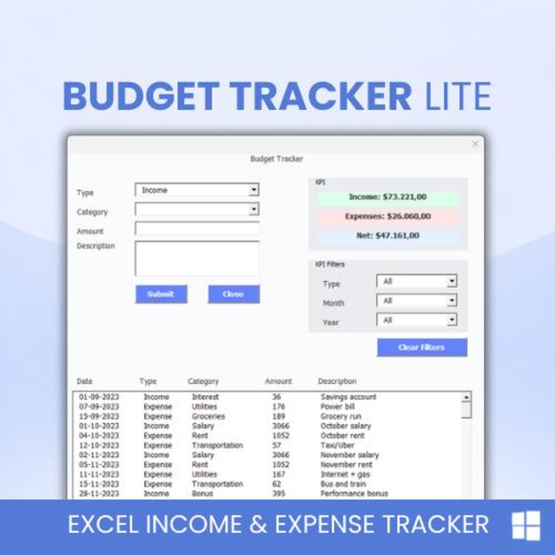 Budget Tracker Lite – Excel Income & Expense Tracker | Simple Personal ...